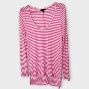Banana Republic Womens Tee Sz Medium Long Sleeves Pink Stripes Preppy Classicore